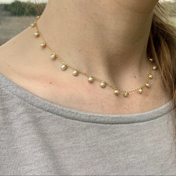 SOLD❣️14K Gold Genuine Pearl Charm Choker Necklace - Picture 2 of 6